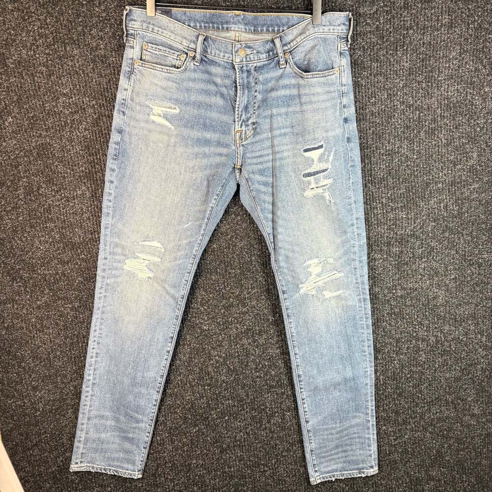 Abercrombie & Fitch Men's Light Wash Distressed Stretch Denim Jeans